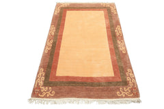4x6 Ivory, Rose, Olive Color Hand Knotted Tibetan Wool Traditional Oriental Rug