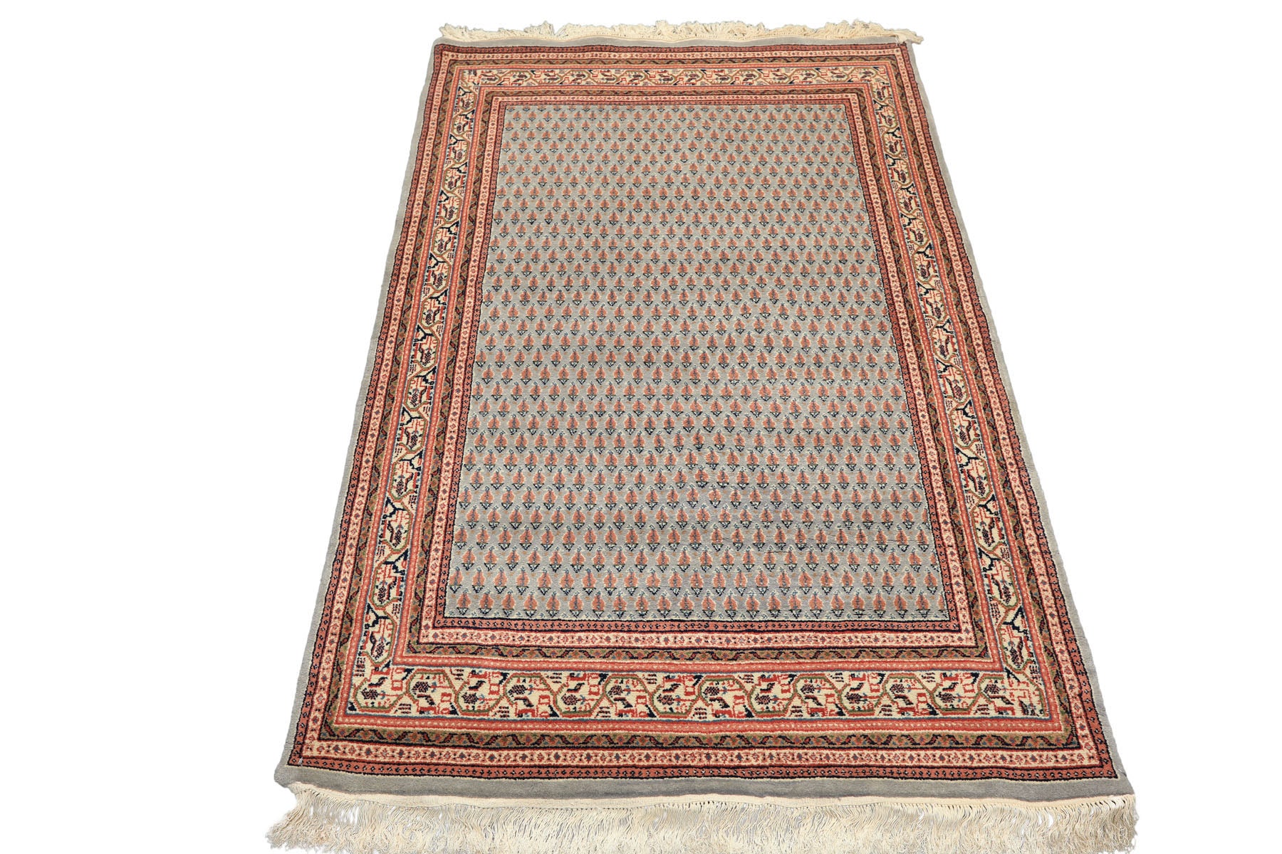 4x6 Slate, Ivory, Rose Color Hand Knotted  Wool Traditional Oriental Rug