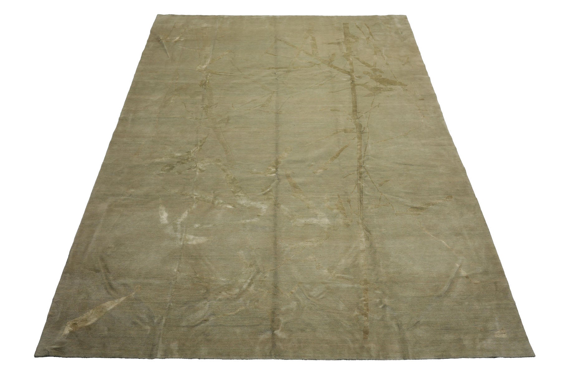 Knotted Rug Moss Tone on Tone Hand Knotted 9'x12' Modern Contemporary Tibetan 100% Wool Oriental Area Rug