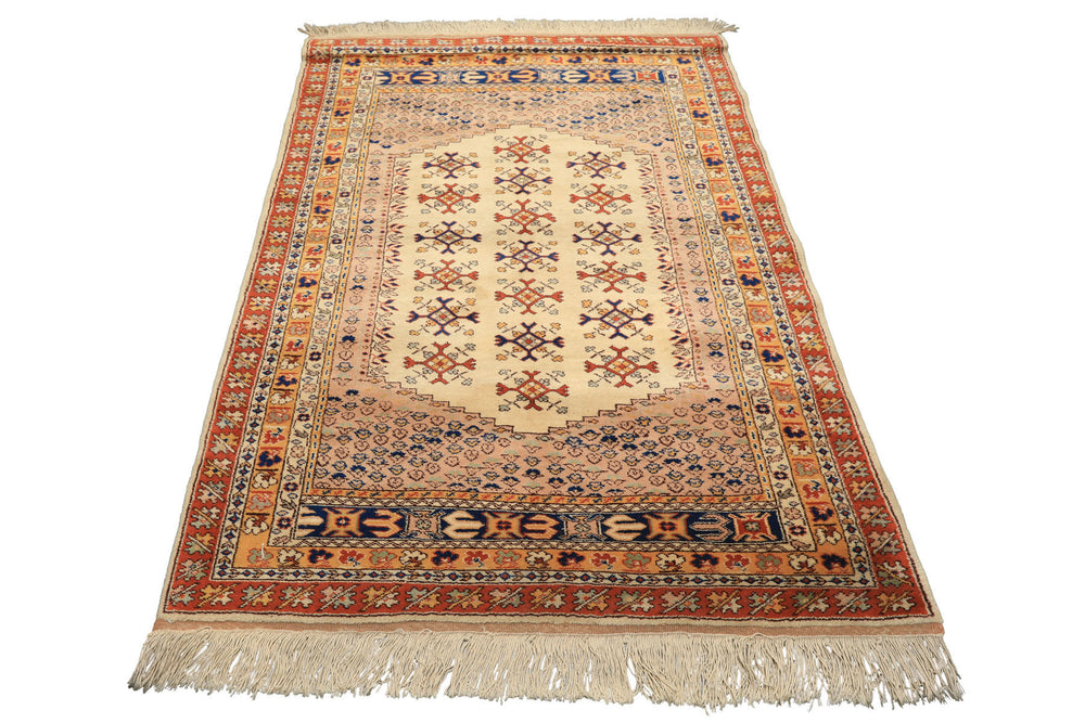 4x6 Beige, Burnt Orange, Gold Color Hand Knotted Turkish Kula Wool Traditional Oriental Rug