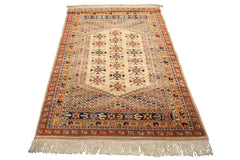4x6 Beige, Burnt Orange, Gold Color Hand Knotted Turkish Kula Wool Traditional Oriental Rug