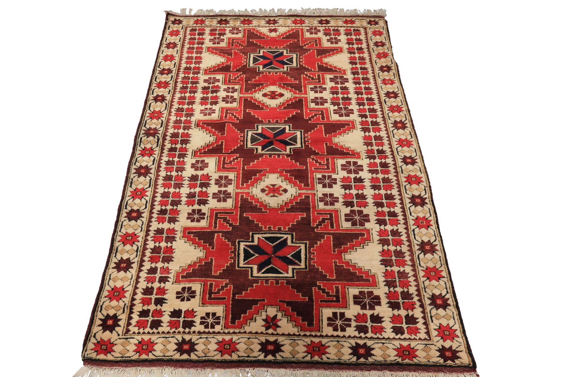 4x6 Ivory, Red, Maroon Color Hand Knotted Turkish Kula Wool Traditional Oriental Rug