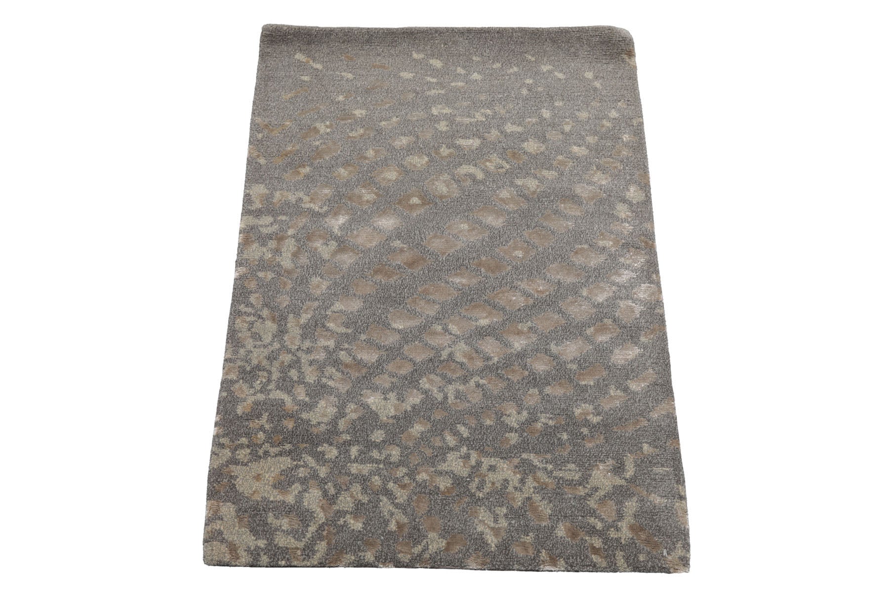 Knotted Rug Tone on Tone Gray Hand Knotted 2'x3' Tibetan Modern Contemporary Wool and Silk Oriental Area Rug