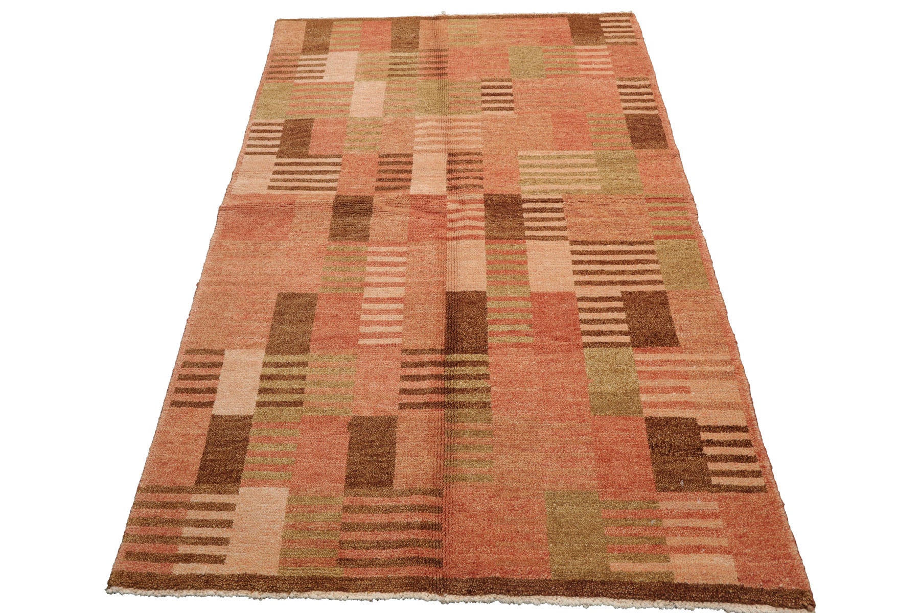 Knotted Rug Rose Beige Hand Knotted 4'x6' Michaelian and Kohlberg Modern Contemporary Tibetan 100% Wool Oriental Area Rug