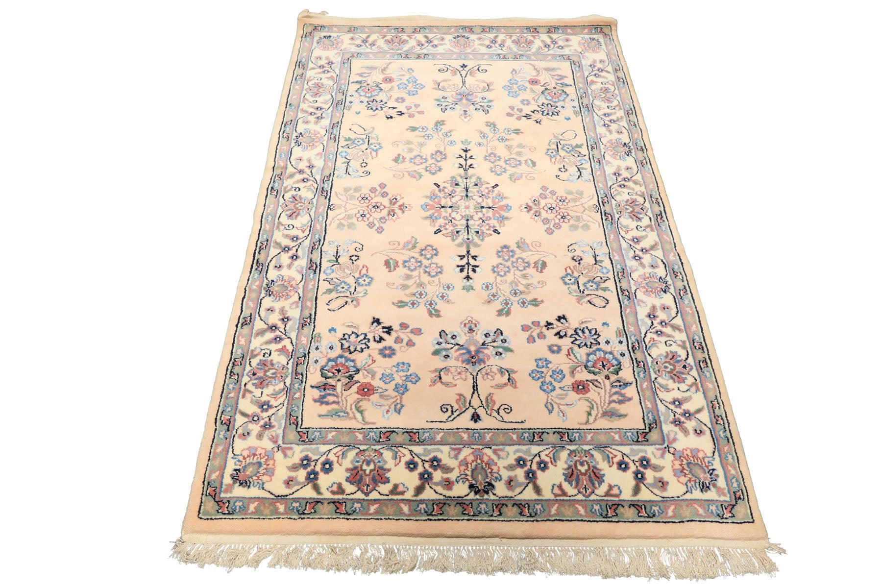 4x6 Blush, Ivory, Black Color Hand Knotted Indo Sarouk Wool Traditional Oriental Rug