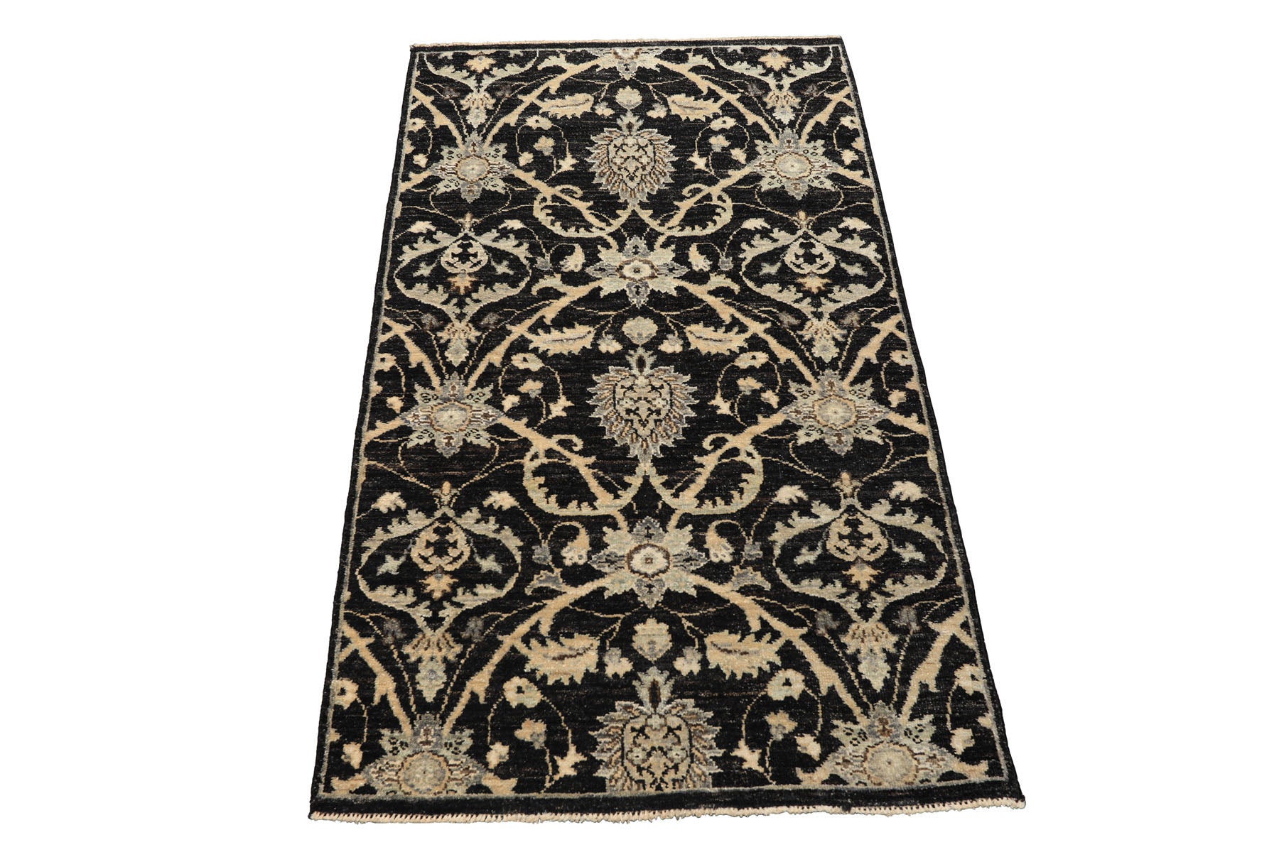 3x5 Charcoal, Beige, Gray Color Hand Knotted Indo Persian Wool Transitional Oriental Rug