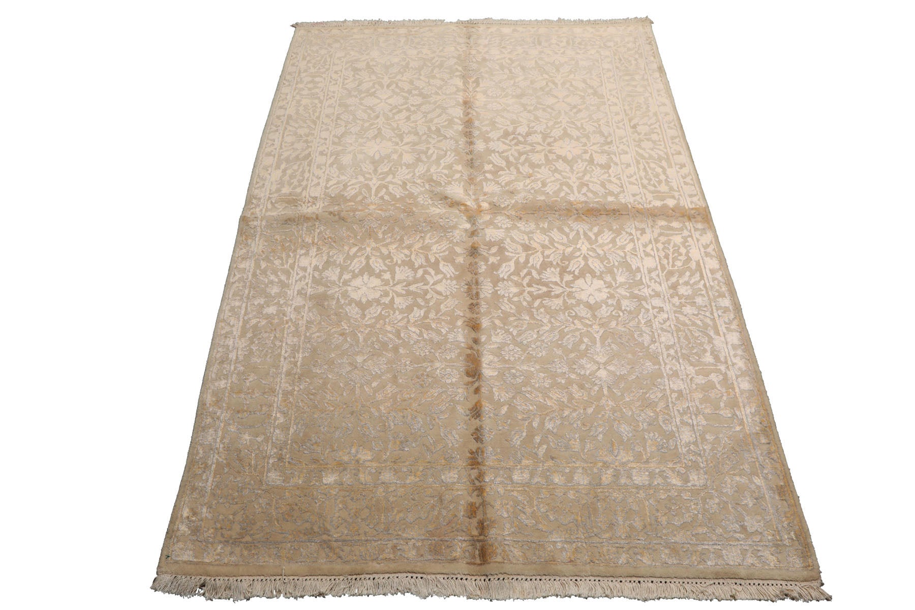 Knotted Rug Ivory Gray Hand Knotted 4'x6' Tibetan Modern Contemporary 100% Wool Oriental Area Rug