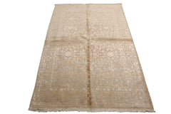 Knotted Rug Ivory Gray Hand Knotted 4'x6' Tibetan Modern Contemporary 100% Wool Oriental Area Rug
