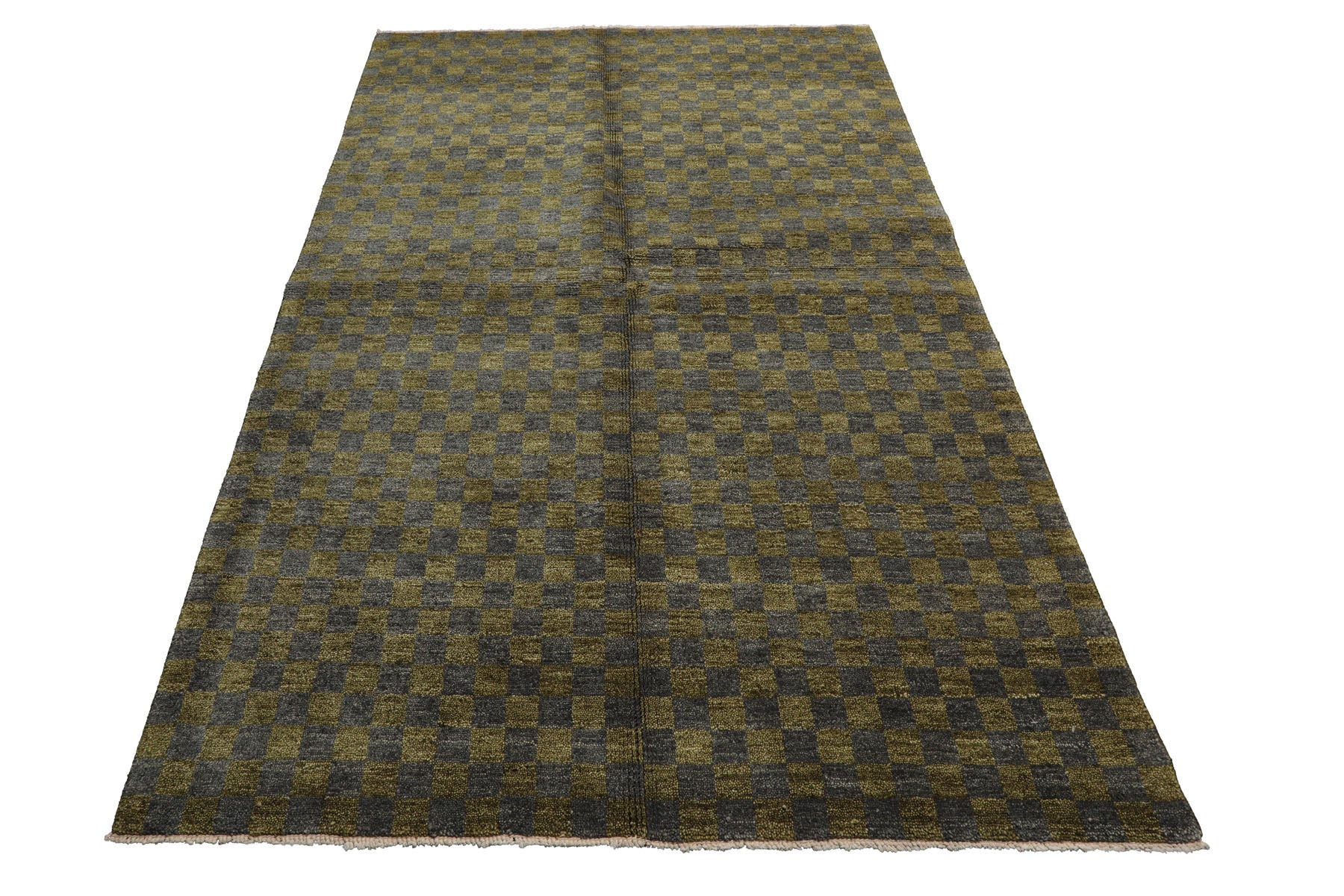 Knotted Rug Green Slate Hand Knotted 5'x7' Michaelian and Kohlberg Modern Contemporary Tibetan 100% Wool Oriental Area Rug