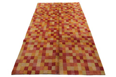 Knotted Rug Raspberry Gold Hand Knotted 5'x7' Michaelian and Kohlberg Modern Contemporary Tibetan 100% Wool Oriental Area Rug