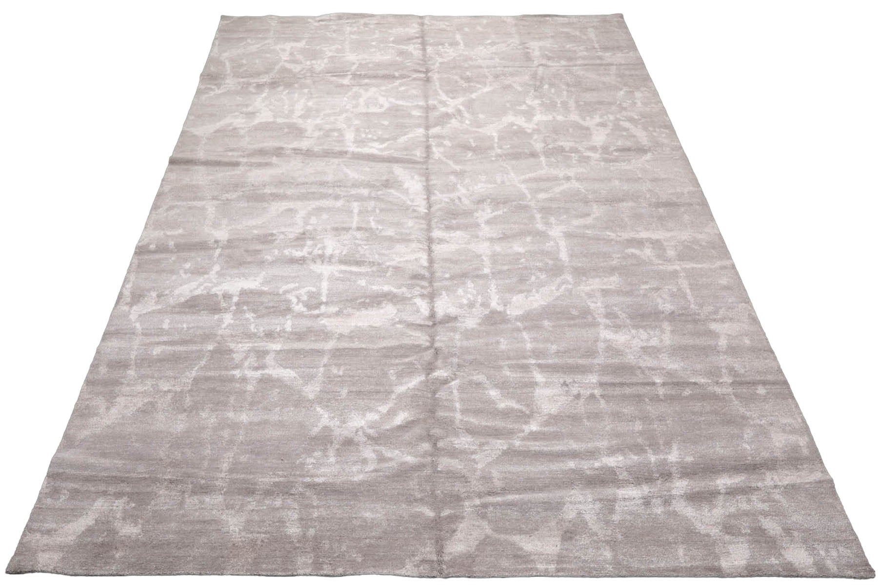 Knotted Rug Tone on Tone Taupe Hand Knotted 10'x14' Tibetan Modern Contemporary Wool and Silk Oriental Area Rug