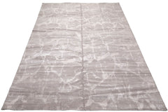 Knotted Rug Tone on Tone Taupe Hand Knotted 10'x14' Tibetan Modern Contemporary Wool and Silk Oriental Area Rug