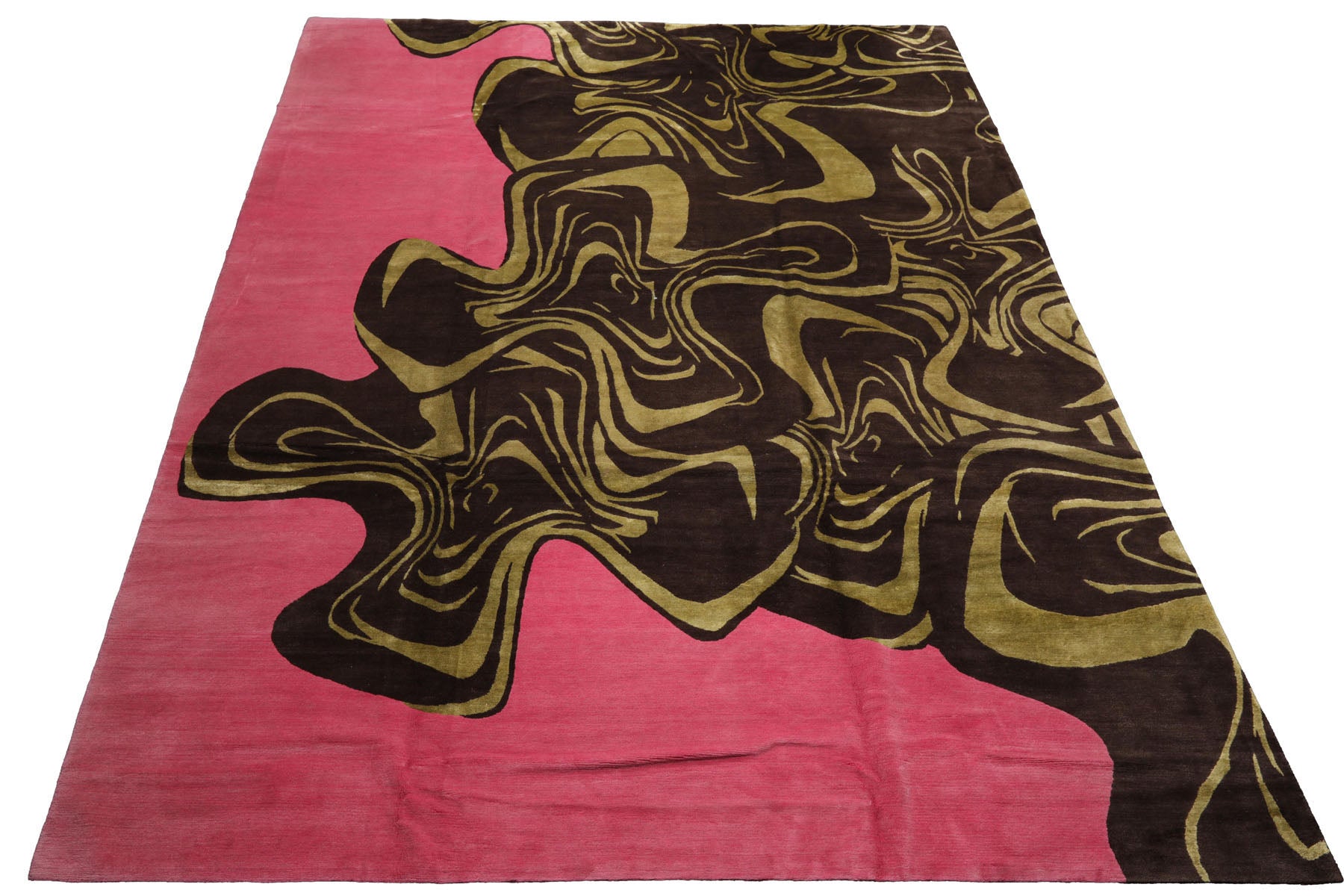 Knotted Rug Pink Brown Hand Knotted 9'x12' Mark Phillips Color Block Modern Tibetan 100% Wool Oriental Area Rug