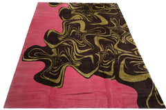 Knotted Rug Pink Brown Hand Knotted 9'x12' Mark Phillips Color Block Modern Tibetan 100% Wool Oriental Area Rug