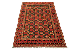 6x9 Green, Rose, Charcoal Color Hand Knotted  Wool Traditional Oriental Rug