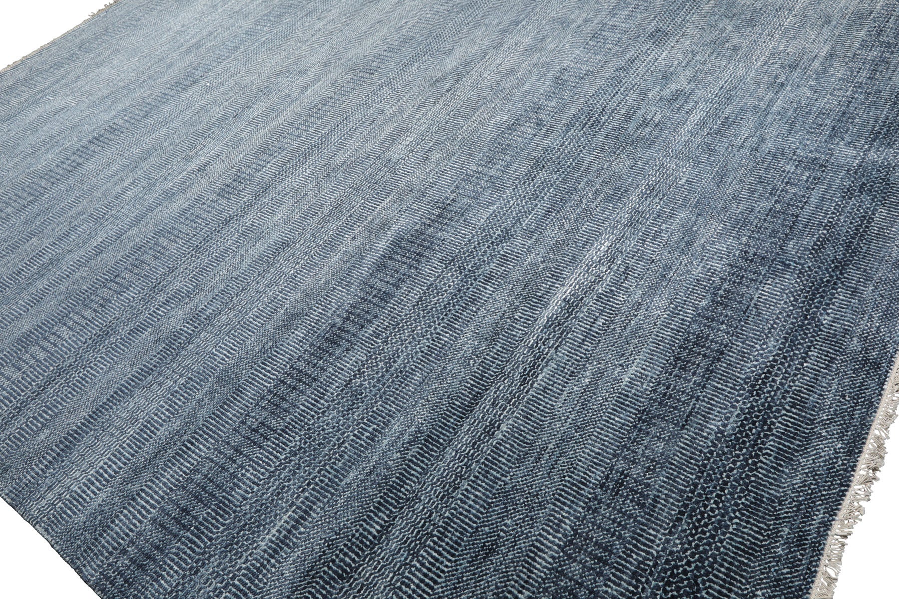 Knotted Rug Blue Gray Hand Knotted Multi Size Wool and Silk Grass Modern Rugs