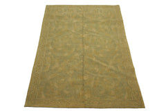 Knotted Rug Lime Light Gold Hand Knotted 6'x9' French Aubusson Savonnerie Asmara Traditional 100% Wool Oriental Area Rug