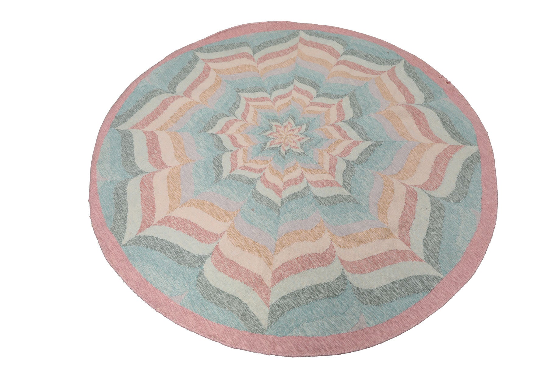 Knotted Rug Beige Hand Knotted 6'x6' Round Transitional Kilim Dhurry Wool Oriental Area Rug
