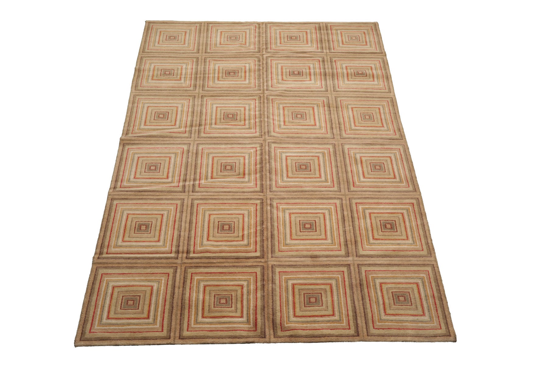 Knotted Rug Tan Beige Hand Knotted 6'x9' Tibetan Modern Contemporary 100% Wool Oriental Area Rug