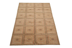 Knotted Rug Tan Beige Hand Knotted 6'x9' Tibetan Modern Contemporary 100% Wool Oriental Area Rug