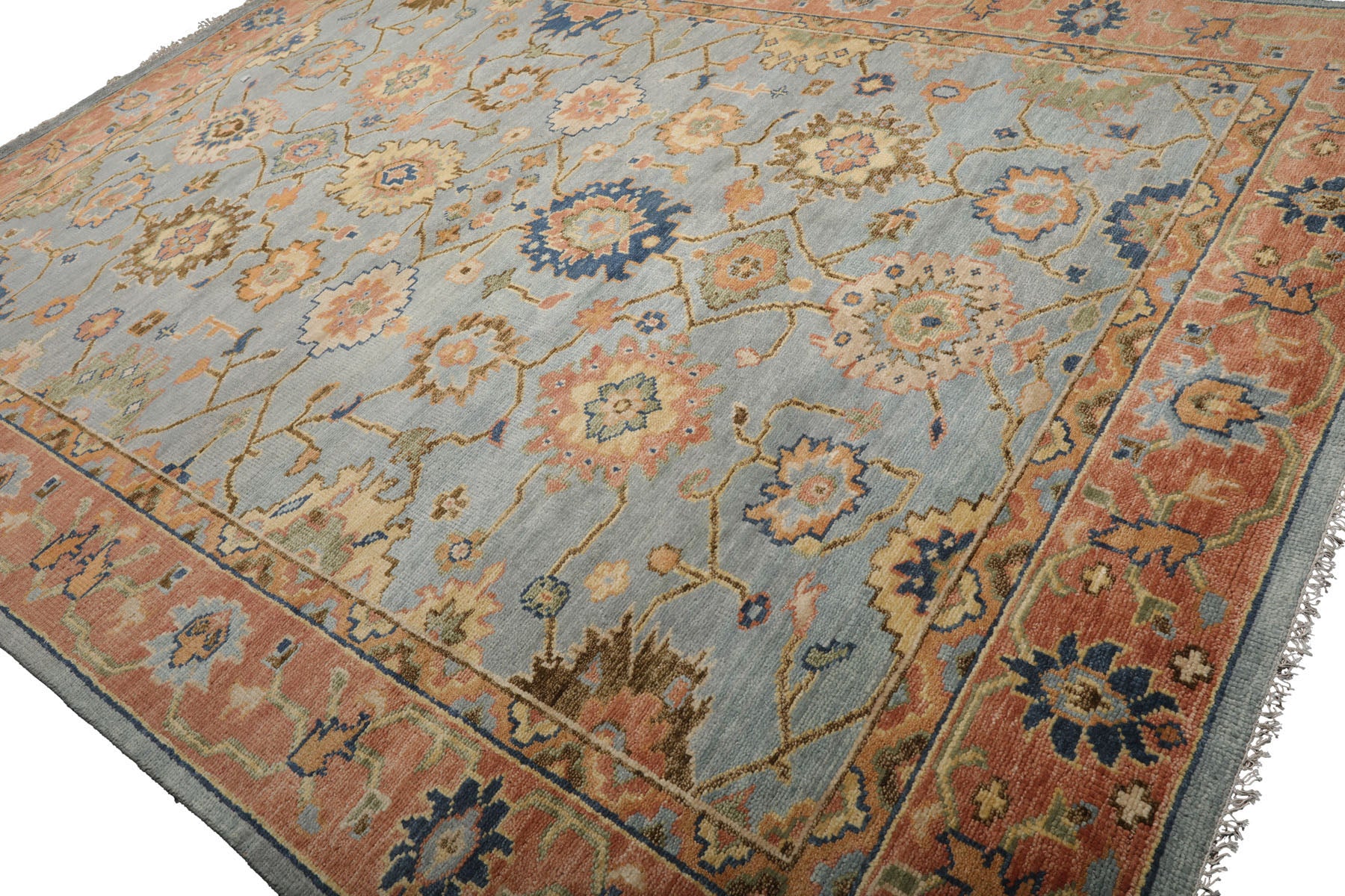 Knotted Rug Blue Orange Hand Knotted Multi Size Wool Turkish Oushak Traditional Rugs