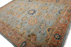 Knotted Rug Blue Orange Hand Knotted Multi Size Wool Turkish Oushak Traditional Rugs