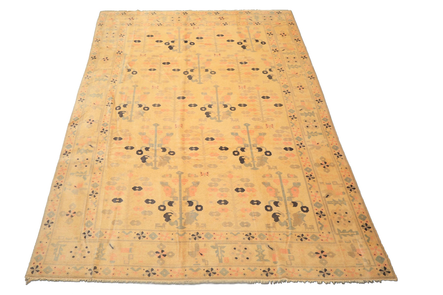 8x11 Ivory, Gray, Blush Color Hand Knotted Turkish Oushak Wool Transitional Oriental Rug