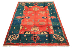 9x12 Coral, Turquoise, Teal Color Hand Knotted Turkish Oushak Wool  Oriental Rug