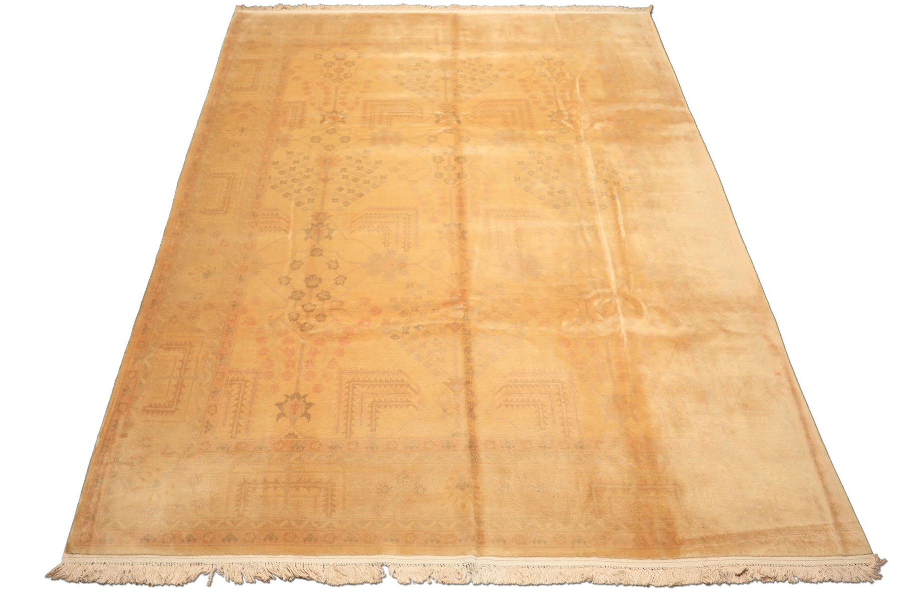 9x12 Tan, Beige, Gray Color Hand Knotted Oushak New Zealand Wool Transitional Oriental Rug