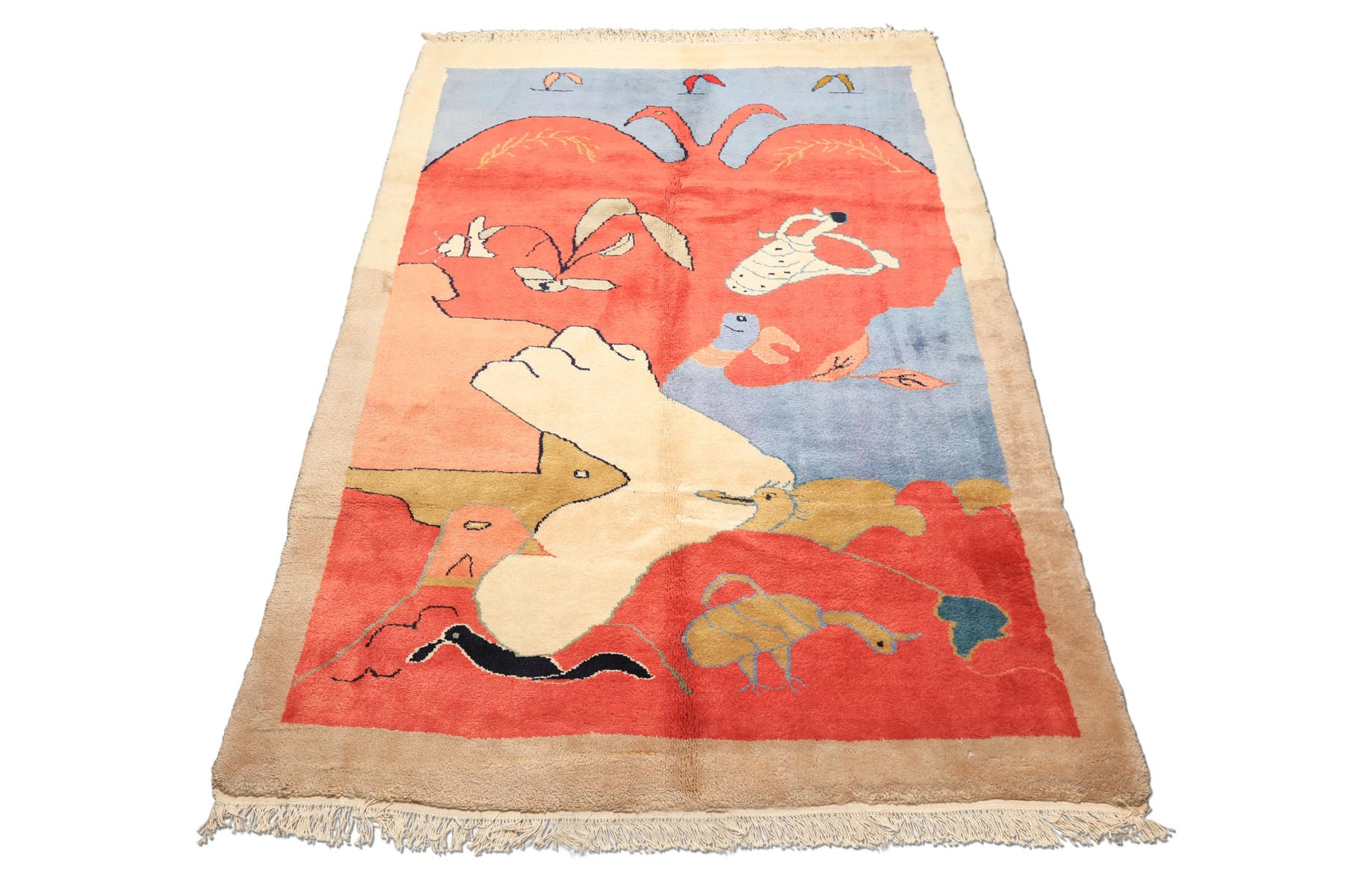 6x9 Coral, Ivory, Gold Color Hand Knotted Gabbeh Wool Modern & Contemporary Oriental Rug