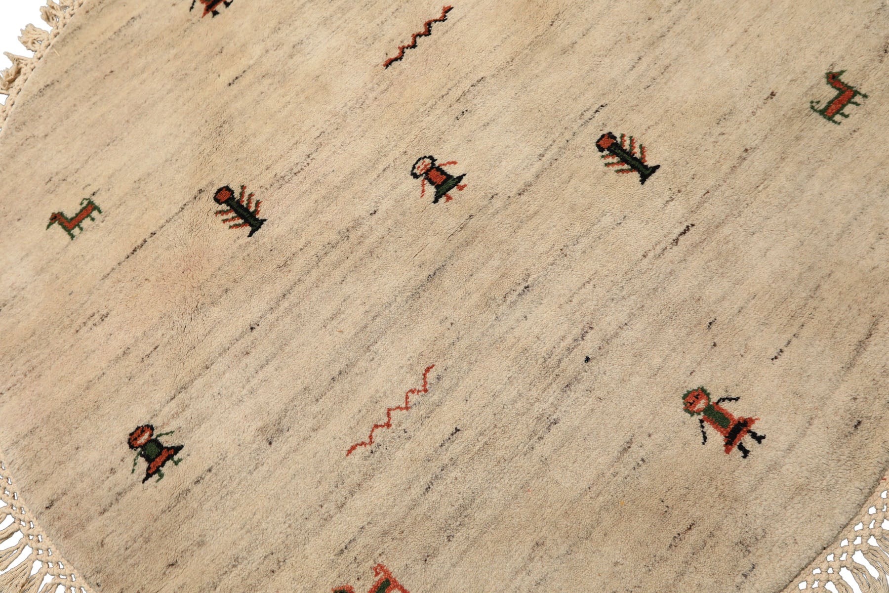 Round Beige, Black, Orange Color Hand Knotted Gabbeh Wool Modern & Contemporary Oriental Rug