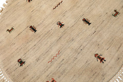 Round Beige, Black, Orange Color Hand Knotted Gabbeh Wool Modern & Contemporary Oriental Rug