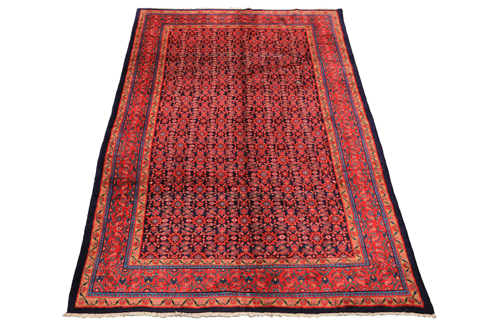 7x10 Navy, Coral, Aqua Color Hand Knotted Mahal Sarouk Wool Traditional Oriental Rug