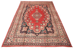 10x14 Coral, Ivory, Blush Color Hand Knotted Sarouk Wool Traditional Oriental Rug