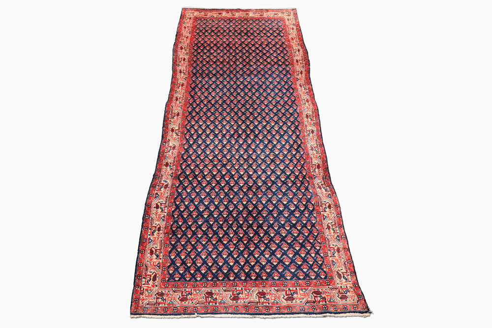 Runner Navy, Ivory, Red Color Hand Knotted Boteh Wool Traditional Oriental Rug