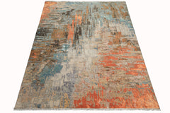 Knotted Rug Beige Coral Hand Knotted 8'x10' Sherpa Modern Contemporary Wool and Silk Oriental Area Rug