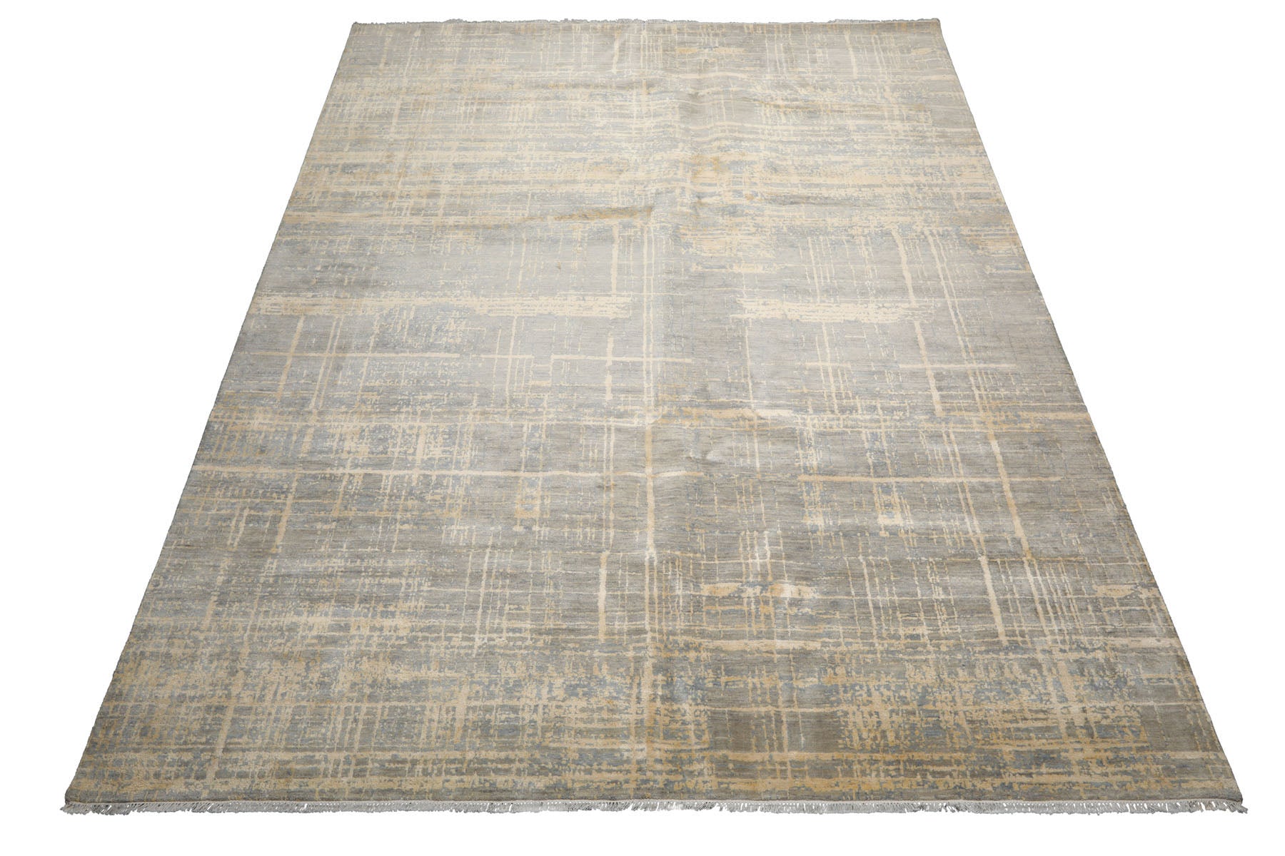 Knotted Rug Slate Gray Hand Knotted 9'x12' Tibetan Sherpa Modern Contemporary Wool and Silk Oriental Area Rug