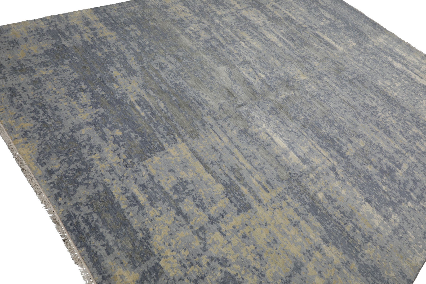 Knotted Rug Slate Gray Hand Knotted 8'x10' Tibetan Sherpa Modern Contemporary Wool and Silk Oriental Area Rug