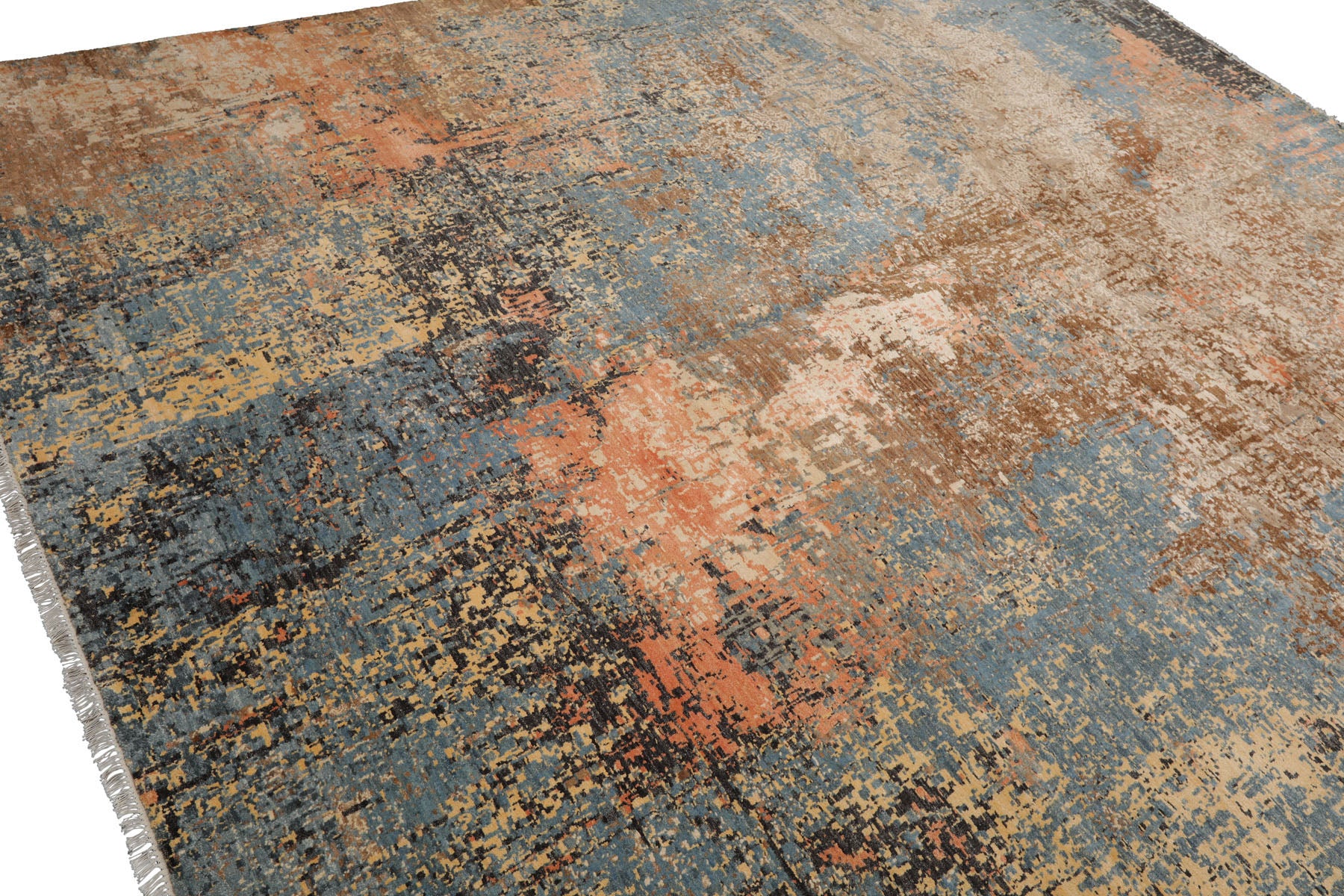 Knotted Rug Celadon Peach Hand Knotted 8'x10' Tibetan Sherpa Modern Contemporary 100% Wool Oriental Area Rug