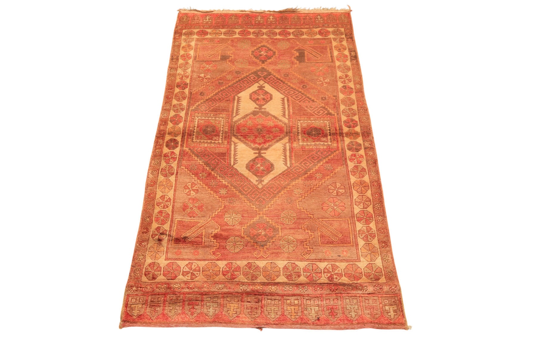5x8 Rust, Beige, Rose Color Hand Knotted Turkish Oushak Wool Traditional Oriental Rug