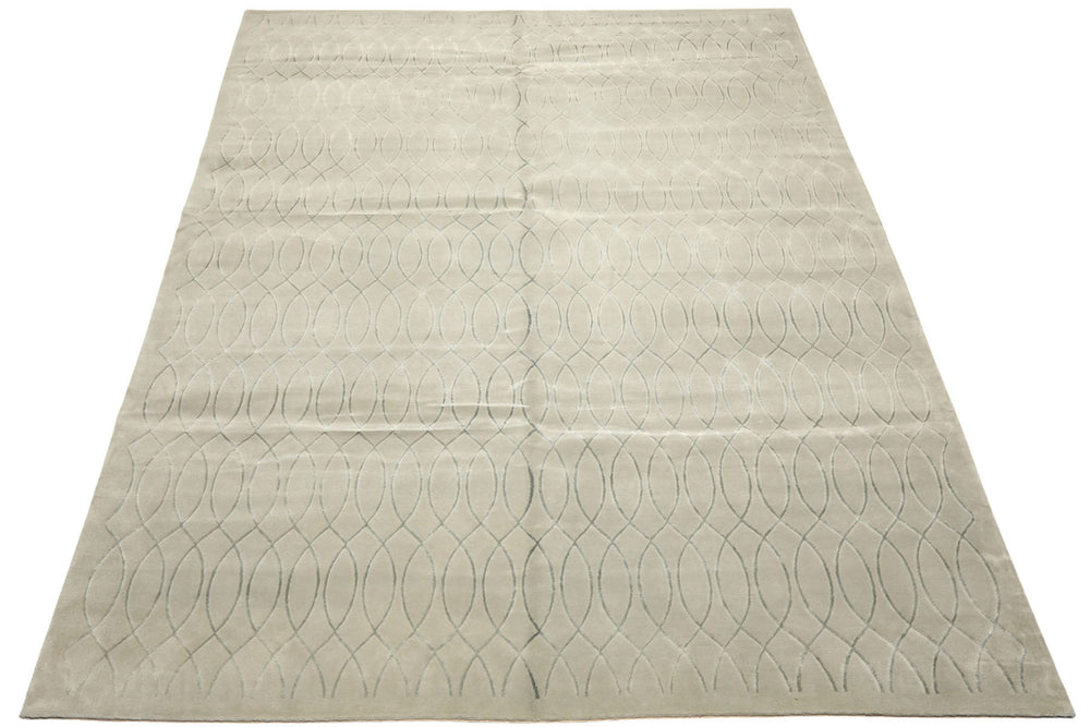 9x12 Tone on Tone Faded Seafoam, , Color Hand Knotted Tibetan Wool & Pure Silk Modern & Contemporay Oriental Rug