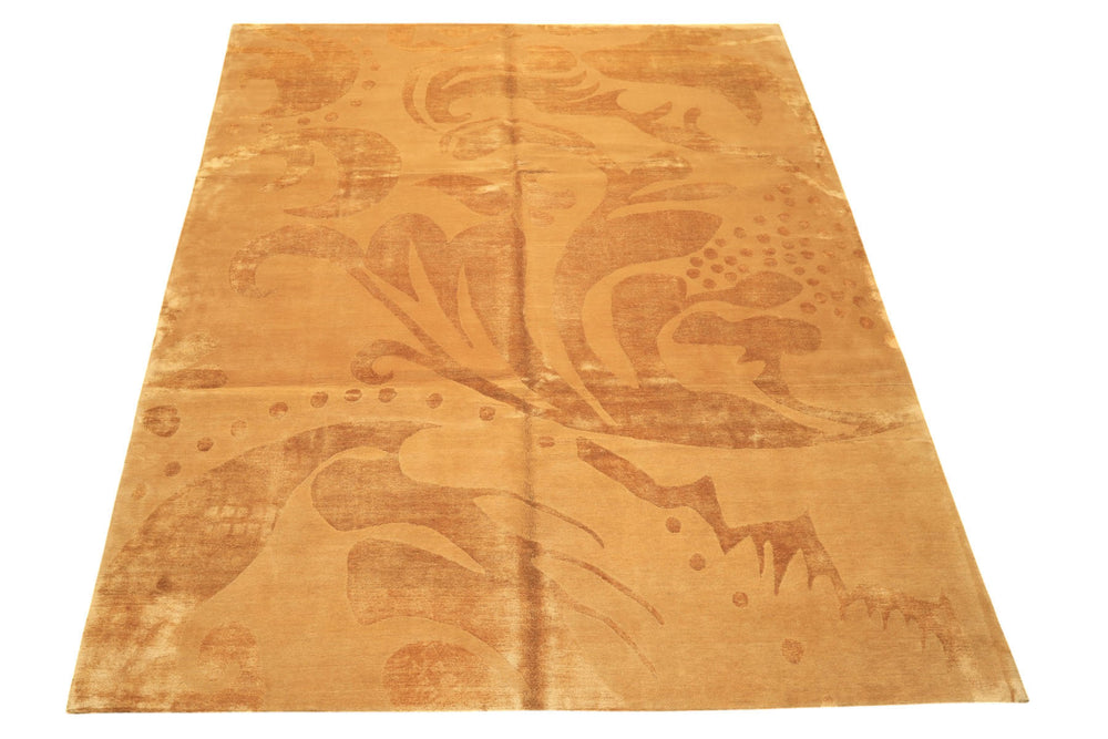 8x10 Tone on Tone Gold, , Color Hand Knotted Tibetan Wool & Pure Silk Modern & Contemporay Oriental Rug