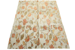8x10 Aqua, Burnt Orange, Gold Color Hand Knotted Tibetan Wool & Pure Silk Traditional Oriental Rug