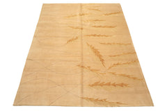 8x10 Tan, Gold, Gray Color Hand Knotted Tibetan Wool & Pure Silk Transitional Oriental Rug