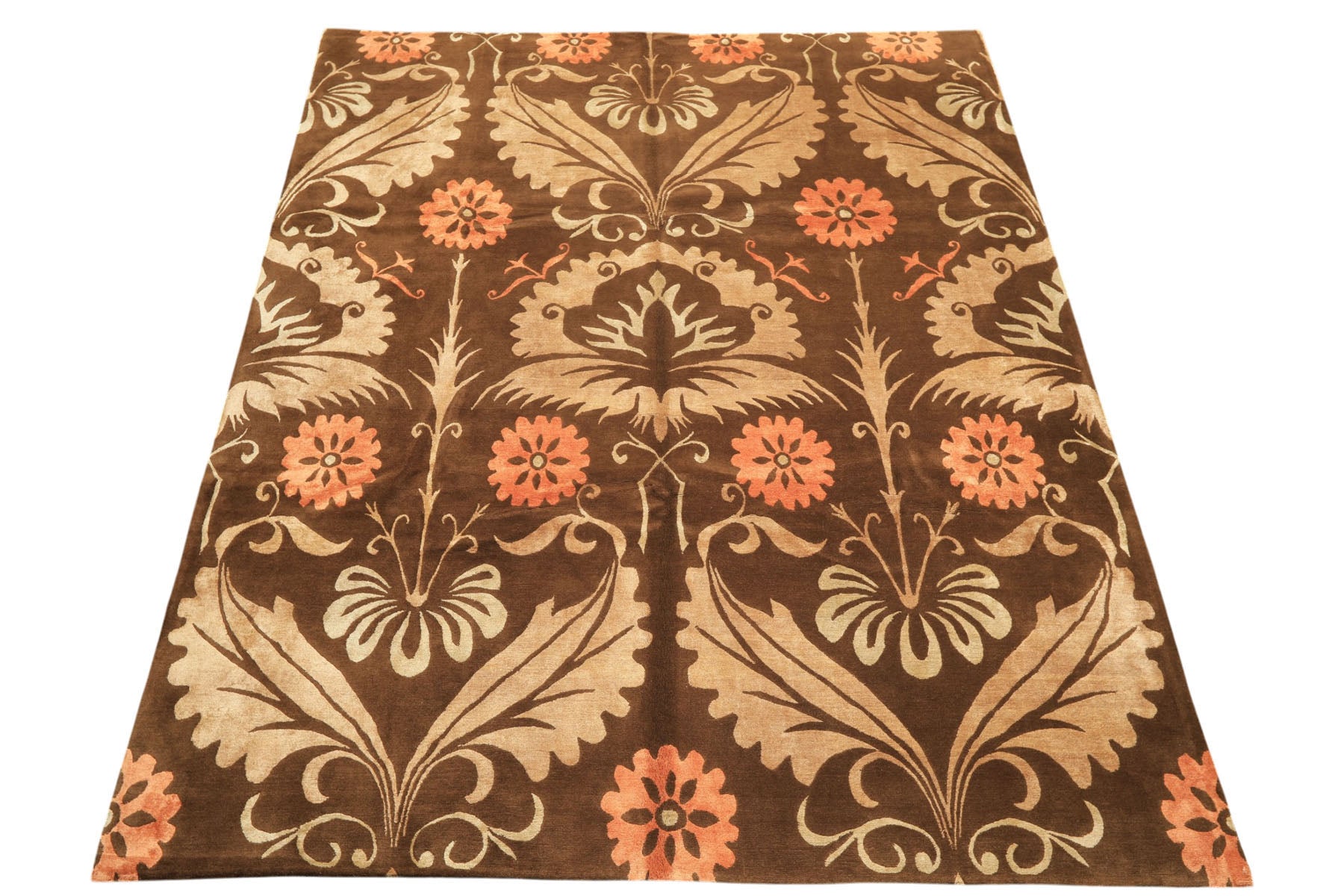 8x10 Brown, Tan, Peach Color Hand Knotted Tibetan Wool & Pure Silk Traditional Oriental Rug