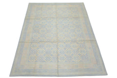 8x10 Blue, Ivory, Seafoam Color Hand Knotted Tibetan Wool Transitional Oriental Rug