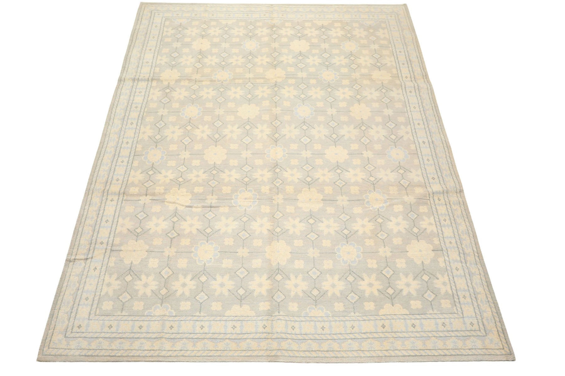 8x10 Gray, Ivory, Slate Color Hand Knotted Tibetan Wool Transitional Oriental Rug