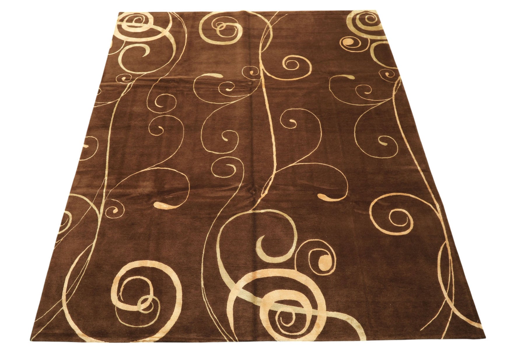 8x10 Brown, Gold, Color Hand Knotted Tibetan Wool & Pure Silk Modern & Contemporay Oriental Rug