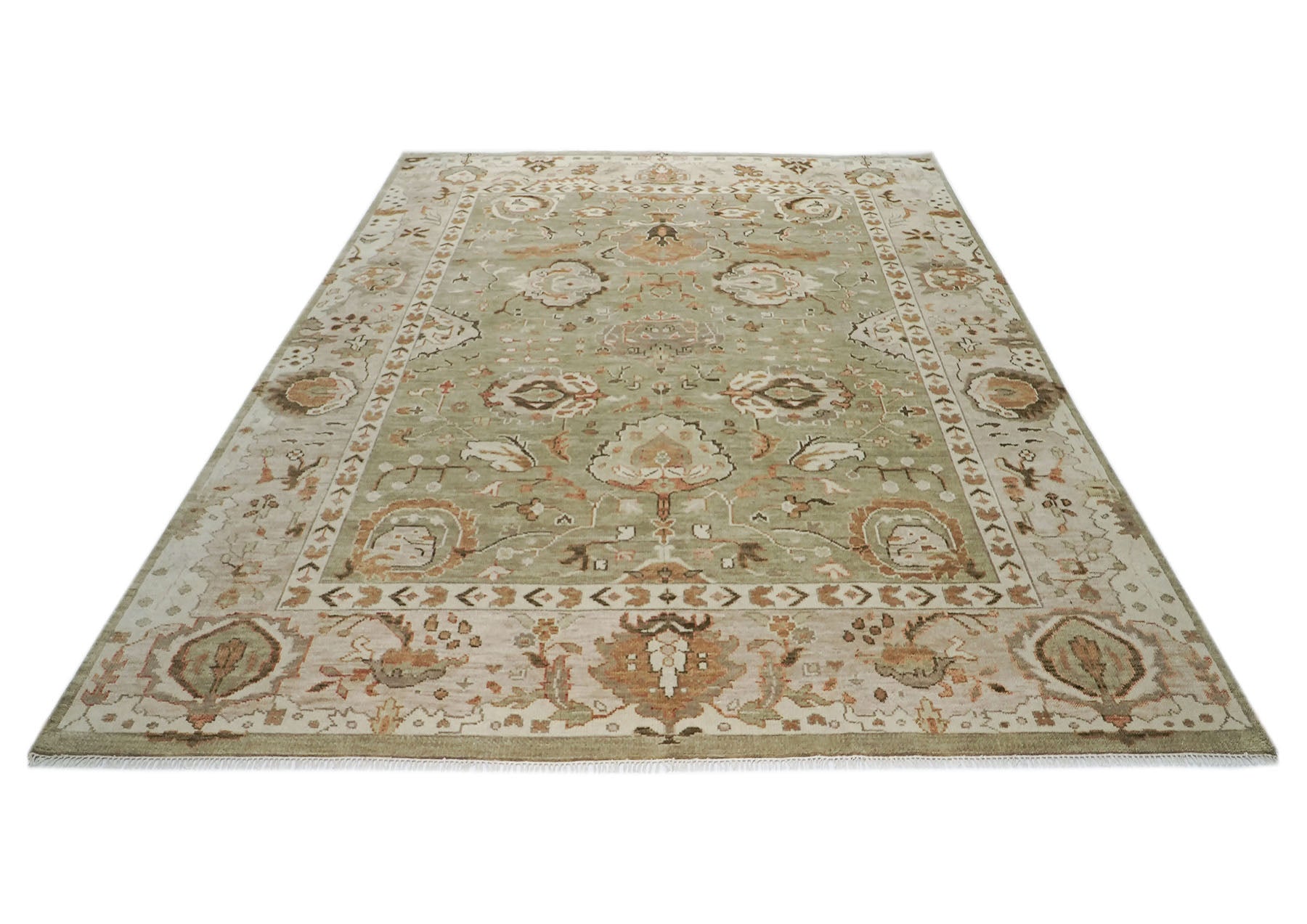 12x15 Sage, Green, Beige Color Hand Knotted Oushak Wool  Oriental Rug