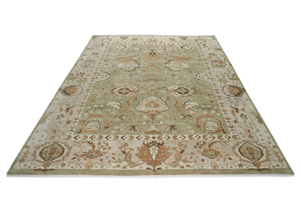 12x15 Sage, Green, Beige Color Hand Knotted Oushak Wool  Oriental Rug